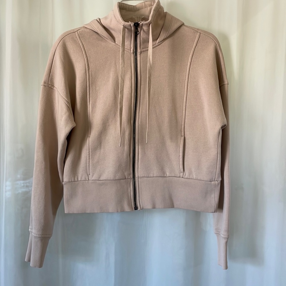 Juniors Cropped Light Brown Cream Zip up with Hood Size Small